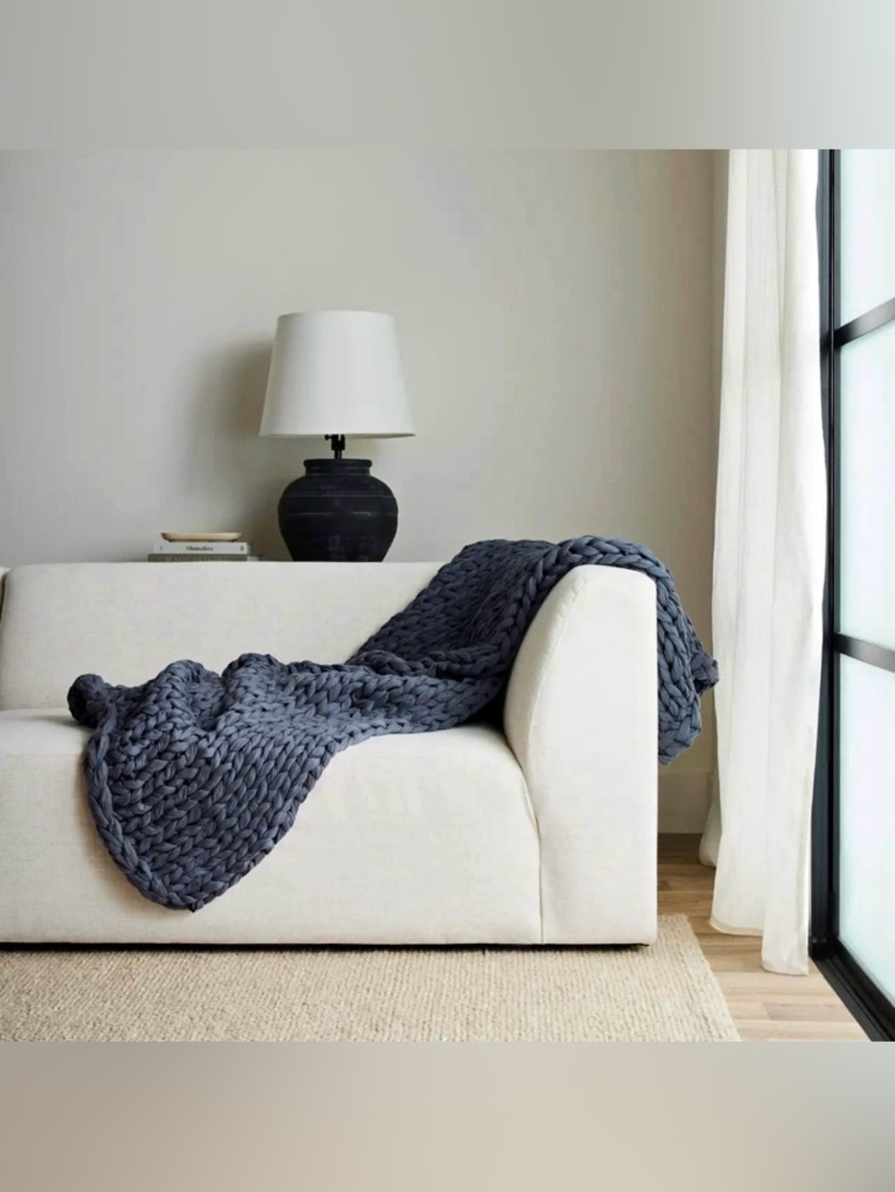 $201.71 Silk&Snow 8lbs Hand Knitted Weighted Blanket, Tempest Blue